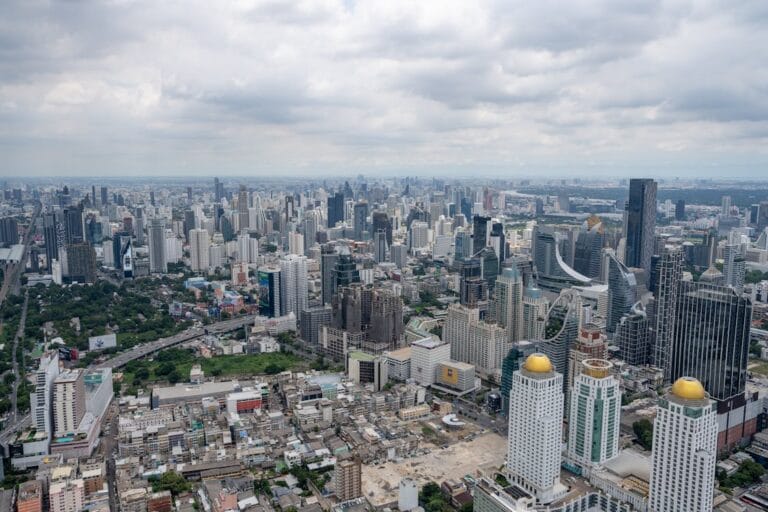 Healthcare in Thailand for expats - Bangkok aerial cityscape and modern hospital district