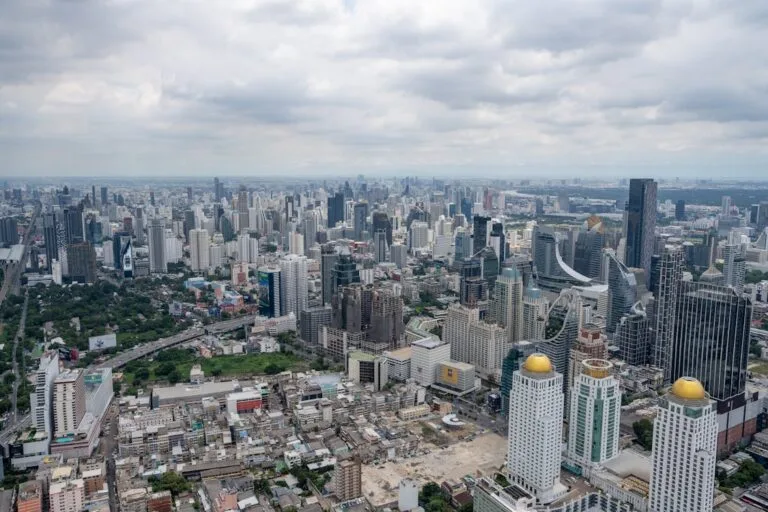 Healthcare in Thailand for expats - Bangkok aerial cityscape and modern hospital district