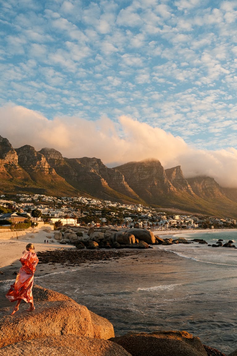 cost of living in cape town for americans - scenic view of Camps Bay beach with Table Mountain