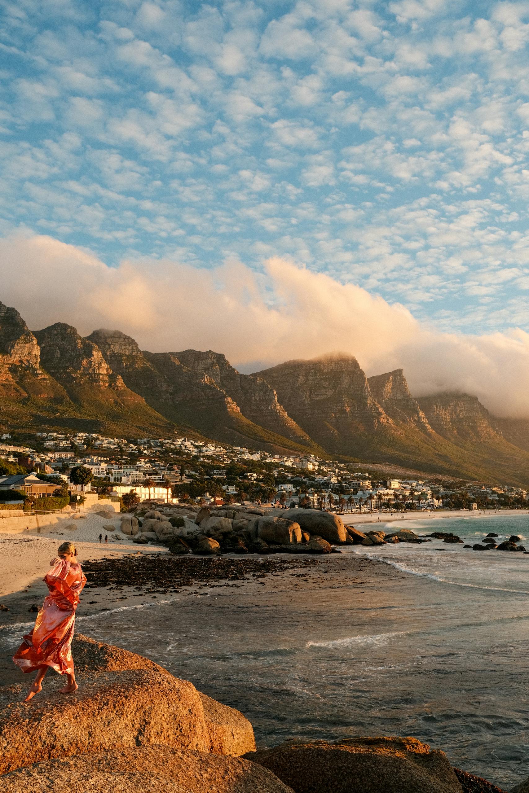 cost of living in cape town for americans - scenic view of Camps Bay beach with Table Mountain
