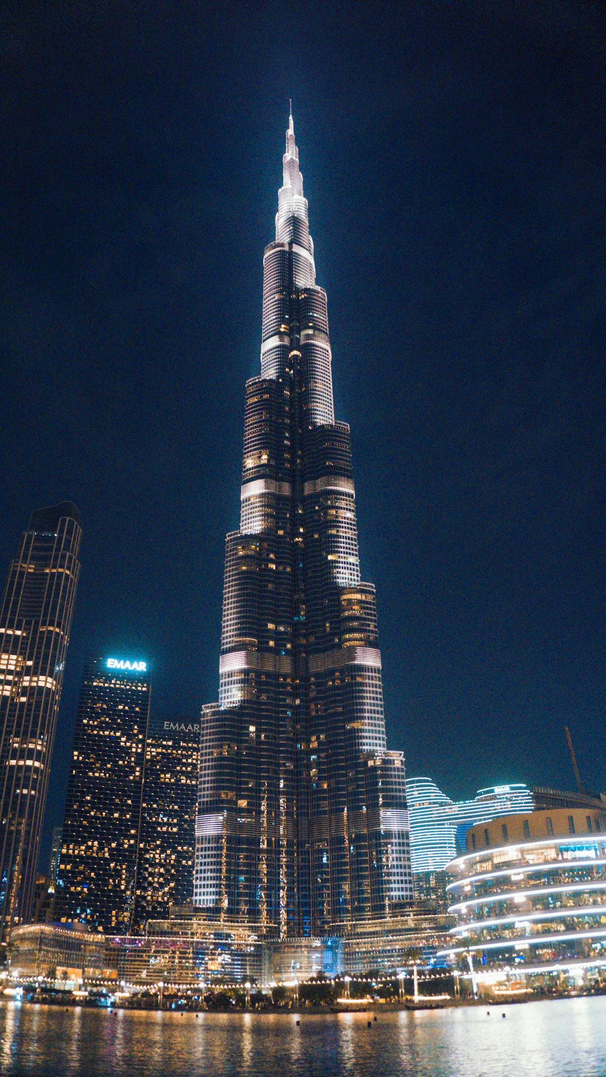 Burj Khalifa illuminated night view Dubai US taxes living in Dubai