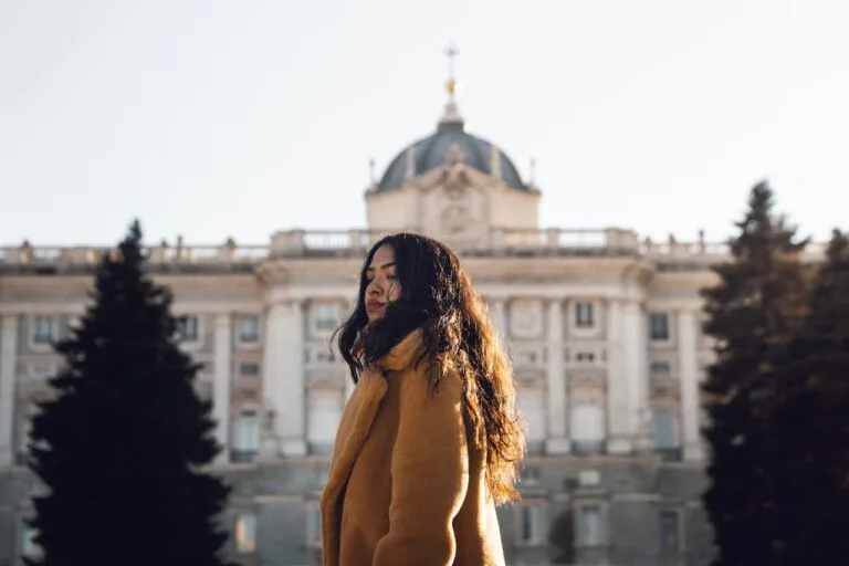 Spain Digital Nomad Visa taxes - woman at Royal Palace of Madrid