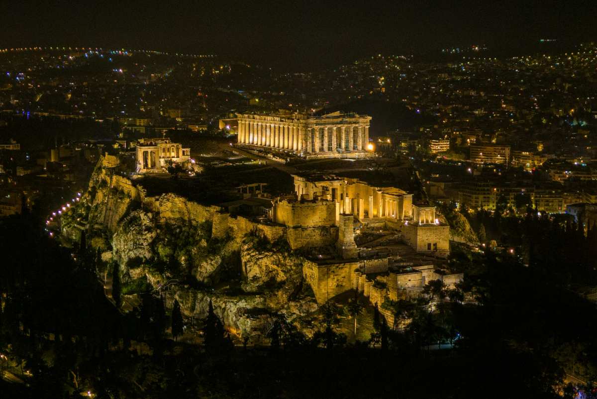 Athens Acropolis at night, city skyline for Americans moving to Greece
