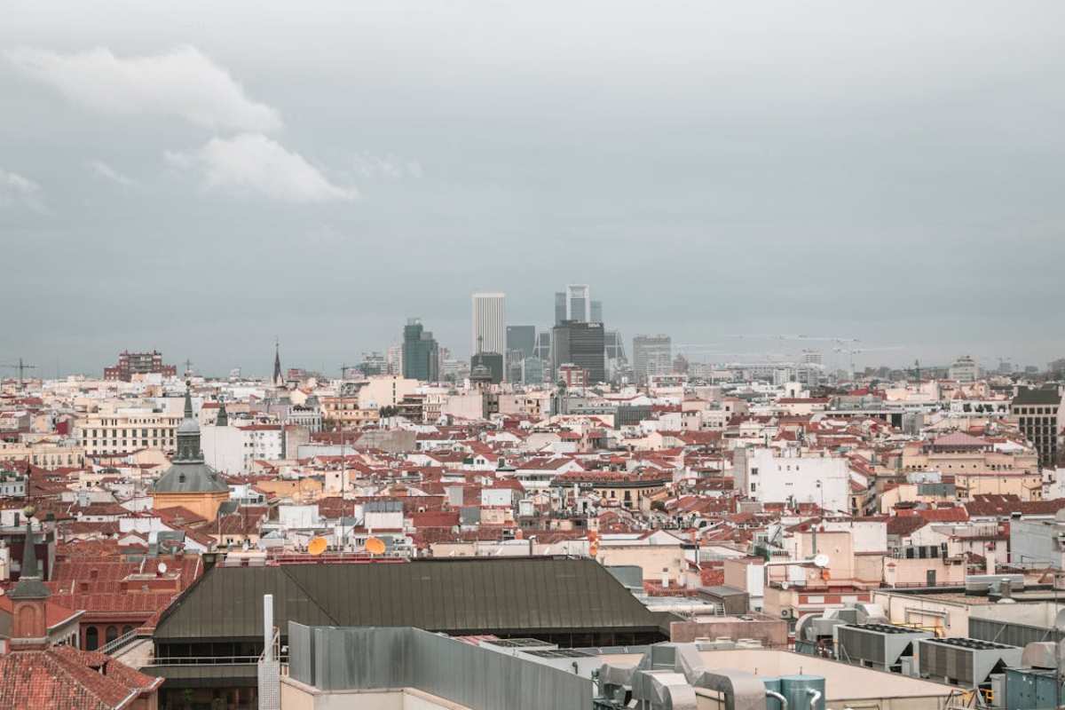 Madrid city skyline aerial view for Spain digital nomad visa applicants