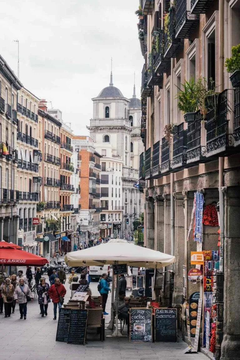 Cost of Living in Spain for Americans: 7 Real Numbers (2026) 24 Busy street market in Madrid showing the cost of living in Spain for Americans in 2026