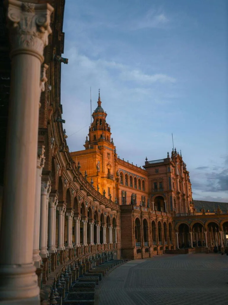 Plaza de Espana Seville Spain at golden hour - moving to Spain guide for Americans